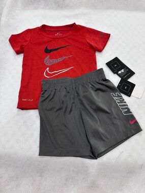 Nike Kids Red Tee and Gray Shorts Set